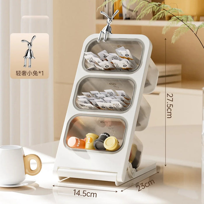 Large Size 3-Tier Folding Storage Organizer Rack with Rabbit Clip Large Opening Tea Bag Coffee Capsule Desktop Holder - 7