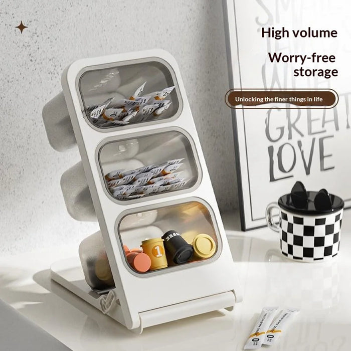 Small Size 3-Tier Folding Storage Organizer Rack Large Opening Tea Bag Coffee Capsule Desktop Holder - 2