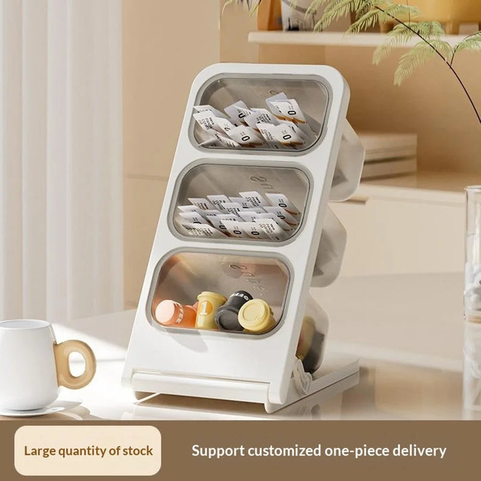 Small Size 3-Tier Folding Storage Organizer Rack Large Opening Tea Bag Coffee Capsule Desktop Holder - 3