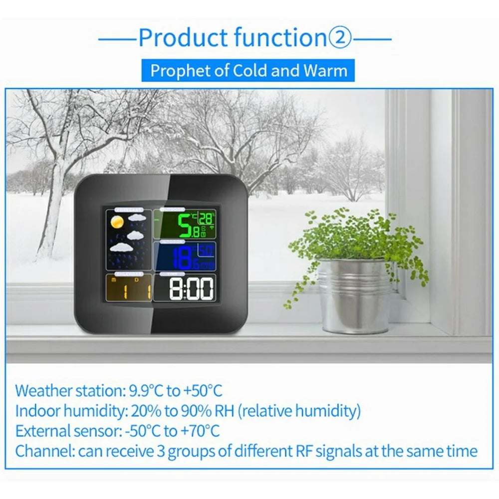 TS-75-US Wireless Weather Station Color LCD Indoor Outdoor Thermometer Hygrometer Desktop Clock Weather Monitoring Digital Clock - Black - 4