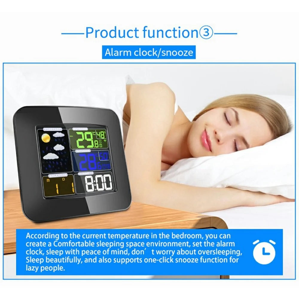 TS-75-US Wireless Weather Station Color LCD Indoor Outdoor Thermometer Hygrometer Desktop Clock Weather Monitoring Digital Clock - Black - 5