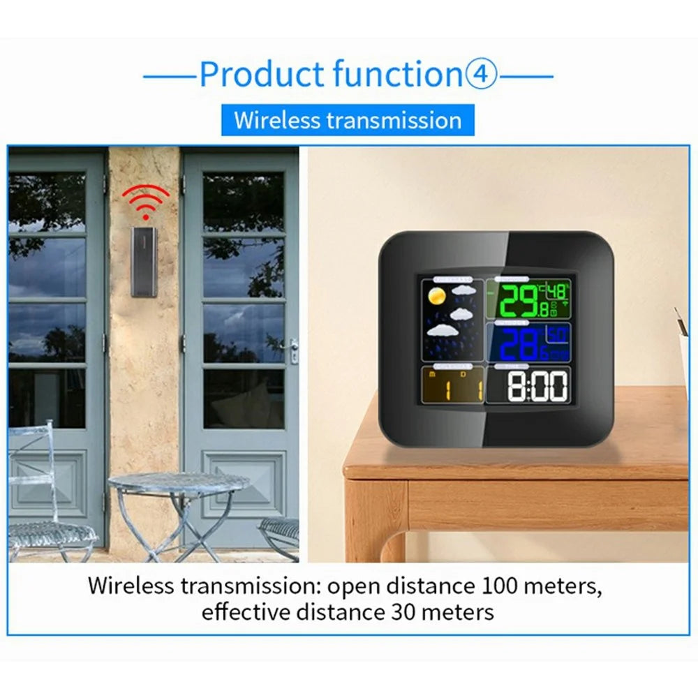 TS-75-US Wireless Weather Station Color LCD Indoor Outdoor Thermometer Hygrometer Desktop Clock Weather Monitoring Digital Clock - Black - 6