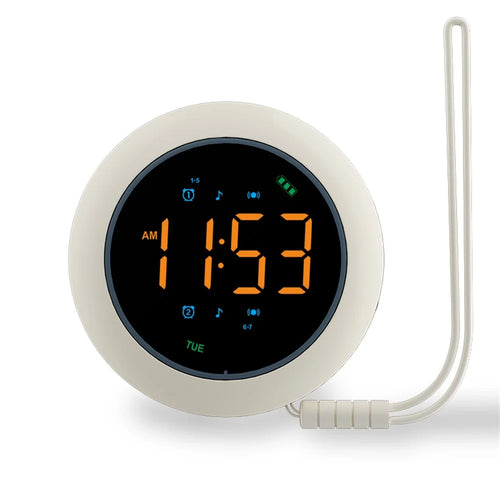 TS-BC800-LED Portable Vibrating LED Alarm Clock Dual Alarm 3-Level Vibration Music Function Desk Clock for Sleep - White - 1