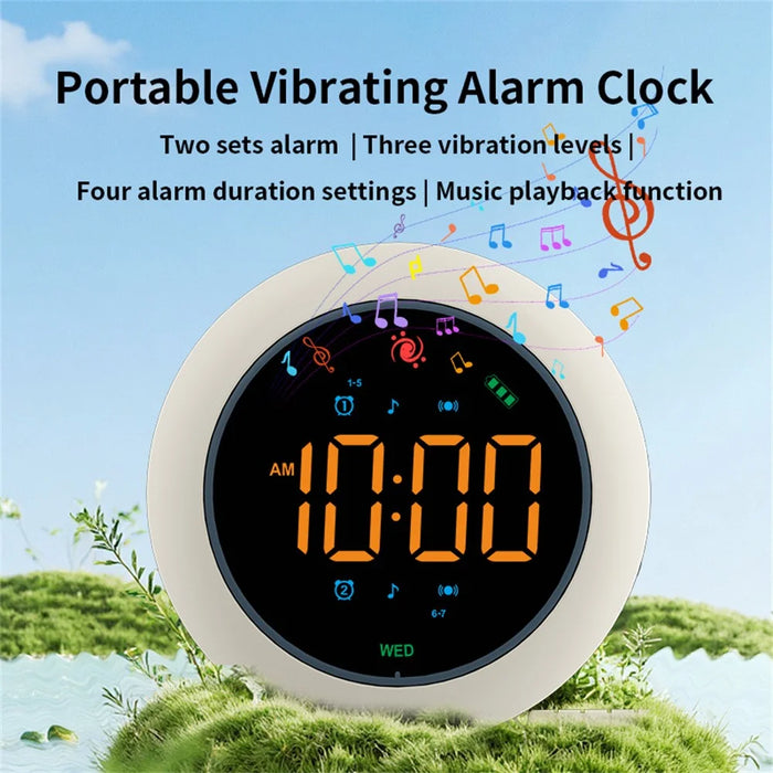 TS-BC800-LED Portable Vibrating LED Alarm Clock Dual Alarm 3-Level Vibration Music Function Desk Clock for Sleep - White - 6
