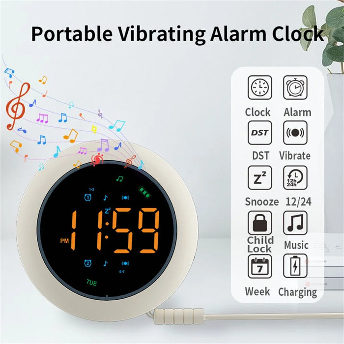 TS-BC800-LED Portable Vibrating LED Alarm Clock Dual Alarm 3-Level Vibration Music Function Desk Clock for Sleep - White - 7
