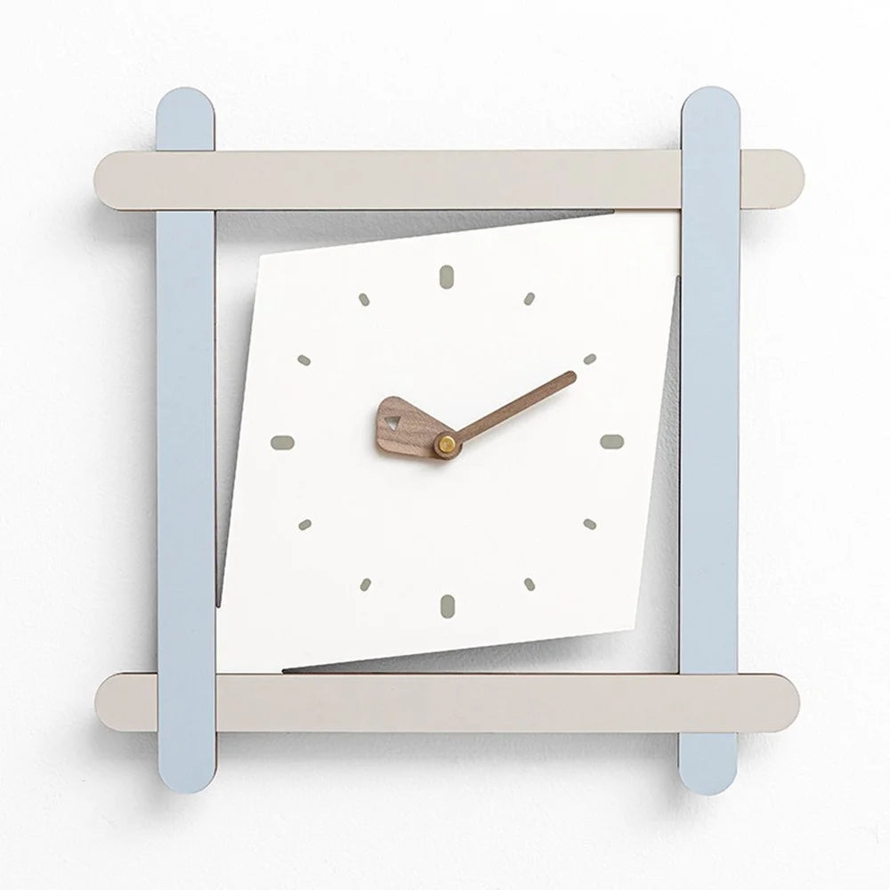 Contrast Square Wall Clock Silent Movement Pine MDF Walnut Pointer Decorative Clock for Living Room - Sky Blue - 1