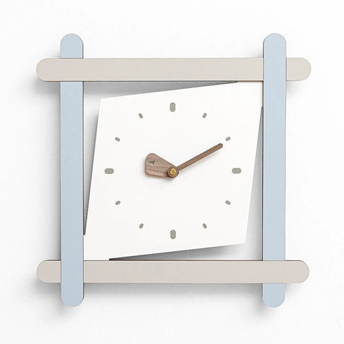 Contrast Square Wall Clock Silent Movement Pine MDF Walnut Pointer Decorative Clock for Living Room - Sky Blue - 1