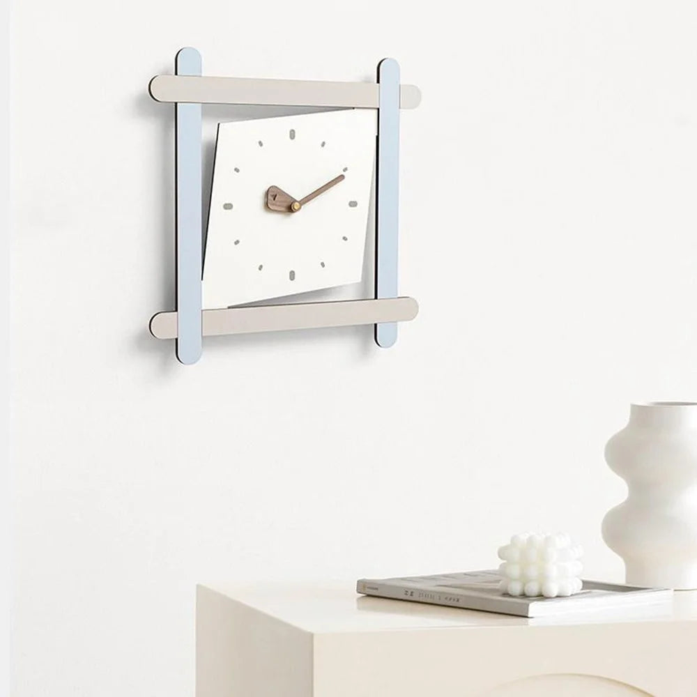 Contrast Square Wall Clock Silent Movement Pine MDF Walnut Pointer Decorative Clock for Living Room - Sky Blue - 2