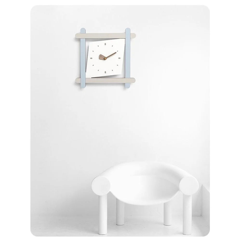 Contrast Square Wall Clock Silent Movement Pine MDF Walnut Pointer Decorative Clock for Living Room - Sky Blue - 6