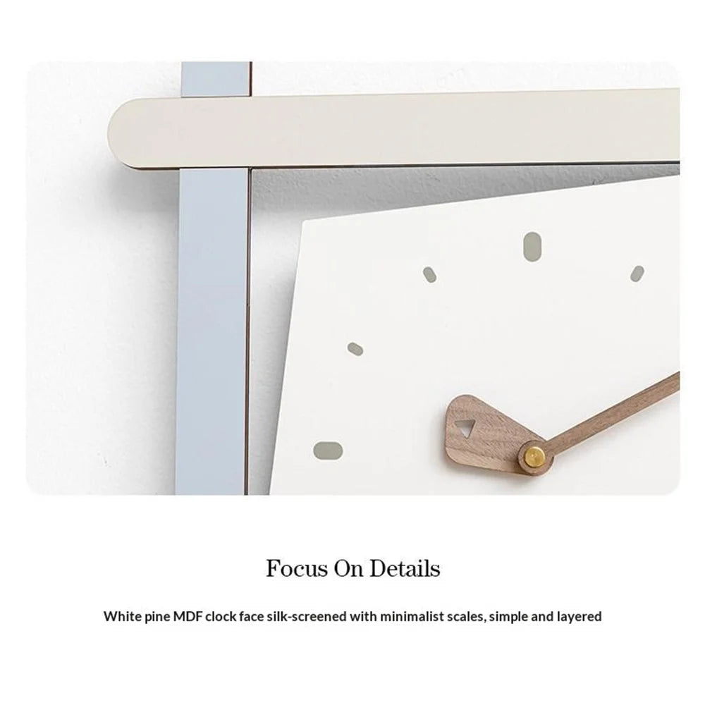 Contrast Square Wall Clock Silent Movement Pine MDF Walnut Pointer Decorative Clock for Living Room - Sky Blue - 7