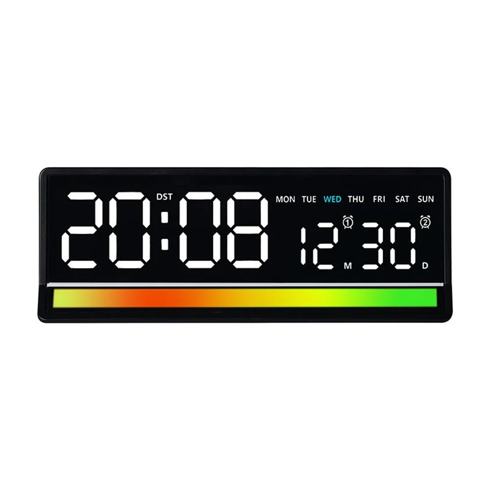 LED Digital Alarm Clock Large Display Sound Pickup RGB Light USB Output Time Date Week Temperature Desk Clock - 6675  /  Black Shell White Light - 1