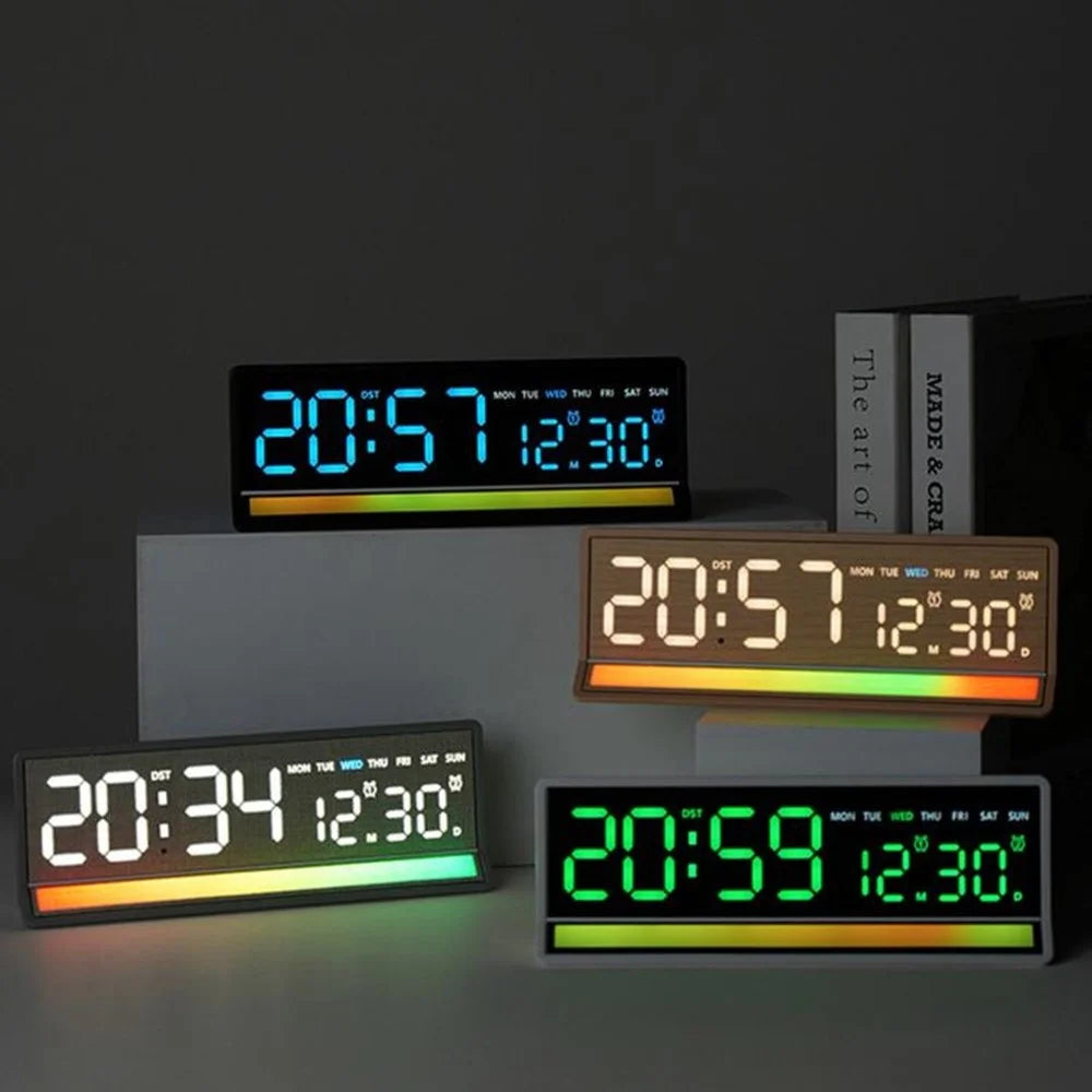 LED Digital Alarm Clock Large Display Sound Pickup RGB Light USB Output Time Date Week Temperature Desk Clock - 6675  /  Black Shell White Light - 2
