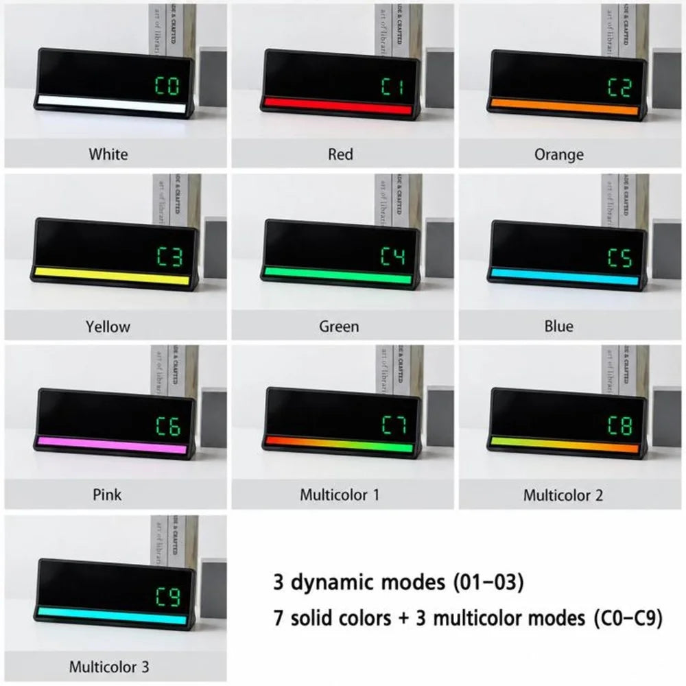 LED Digital Alarm Clock Large Display Sound Pickup RGB Light USB Output Time Date Week Temperature Desk Clock - 6675  /  Black Shell White Light - 5