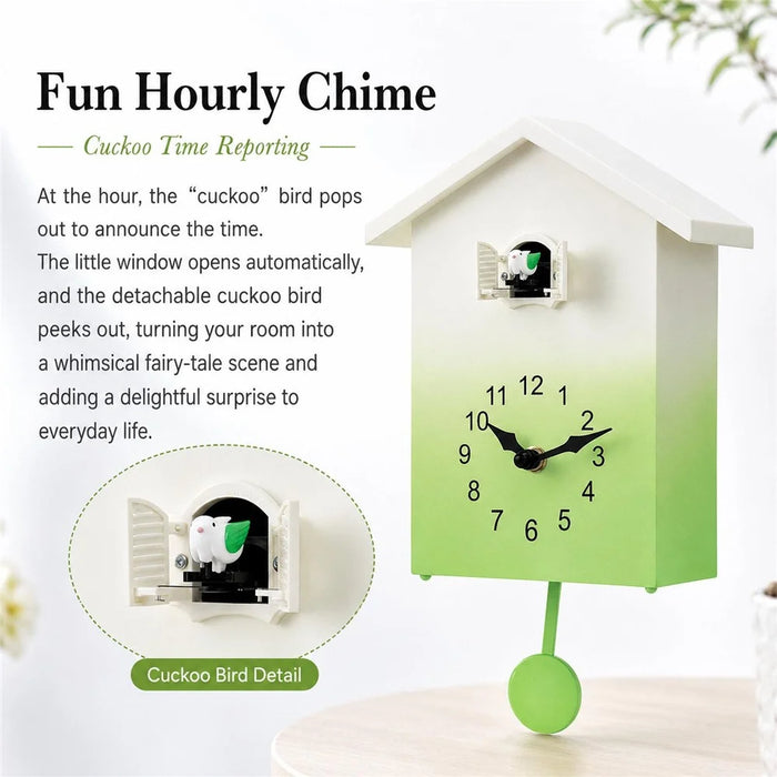 Cuckoo Clock Wall Clock Fairy Tale House Design Hourly Chime Bird Pendulum Decorative Clock for Living Room Kids Room - T62  /  Green - 2