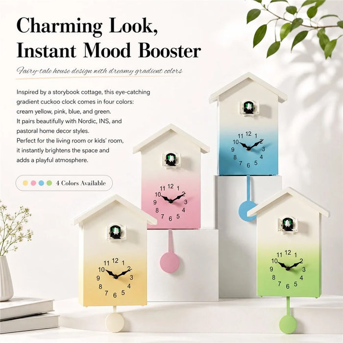 Cuckoo Clock Wall Clock Fairy Tale House Design Hourly Chime Bird Pendulum Decorative Clock for Living Room Kids Room - T62  /  Green - 3