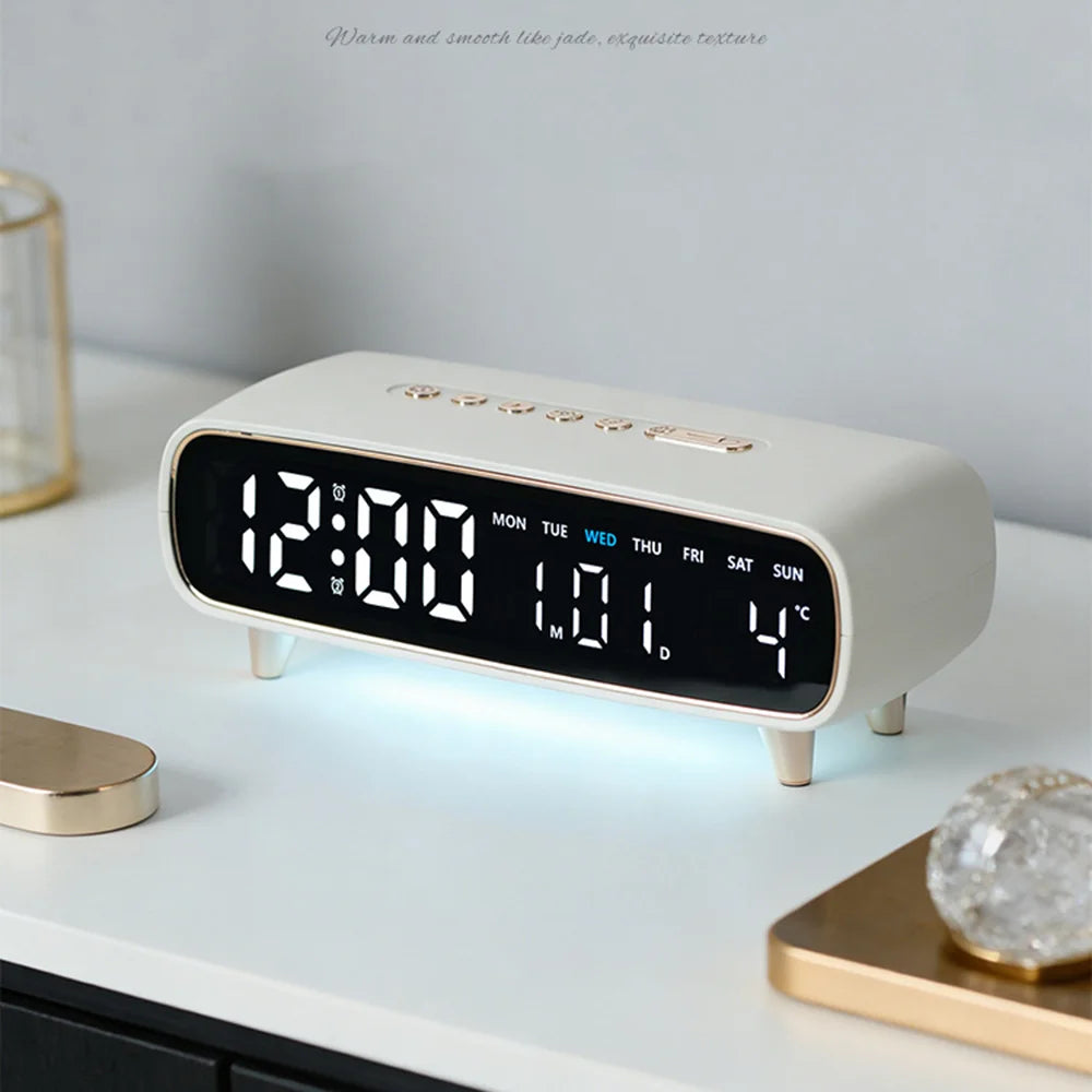 2819 Temperature Display LED Digital Clock Multifunctional Alarm Clock with Atmosphere Light - White - 3