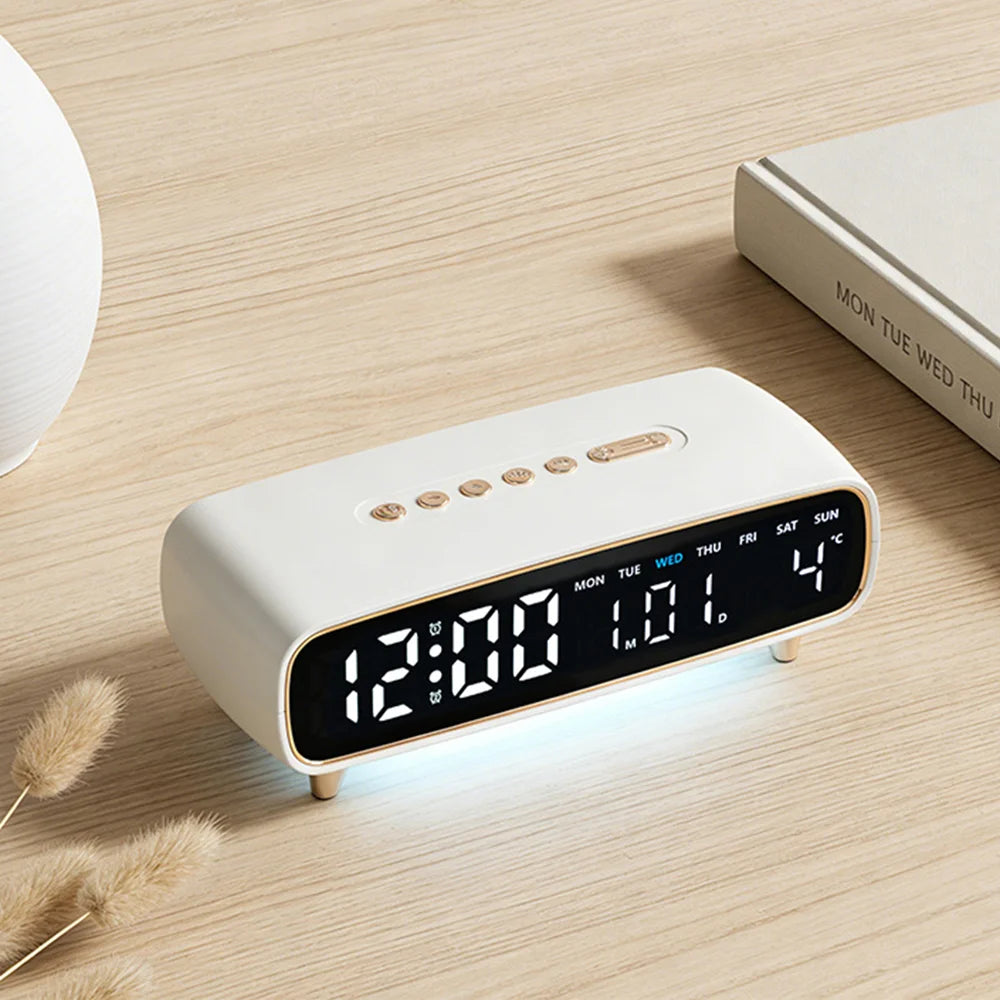 2819 Temperature Display LED Digital Clock Multifunctional Alarm Clock with Atmosphere Light - White - 4