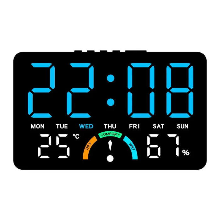 GH9007 LED Digital Clock Temperature Humidity Display Large Screen Wall Mount Desktop Alarm Clock - Black Shell Blue Light - 1