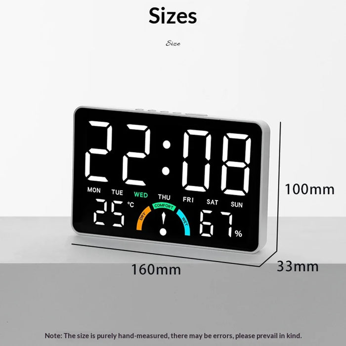 GH9007 LED Digital Clock Temperature Humidity Display Large Screen Wall Mount Desktop Alarm Clock - Black Shell Blue Light - 5