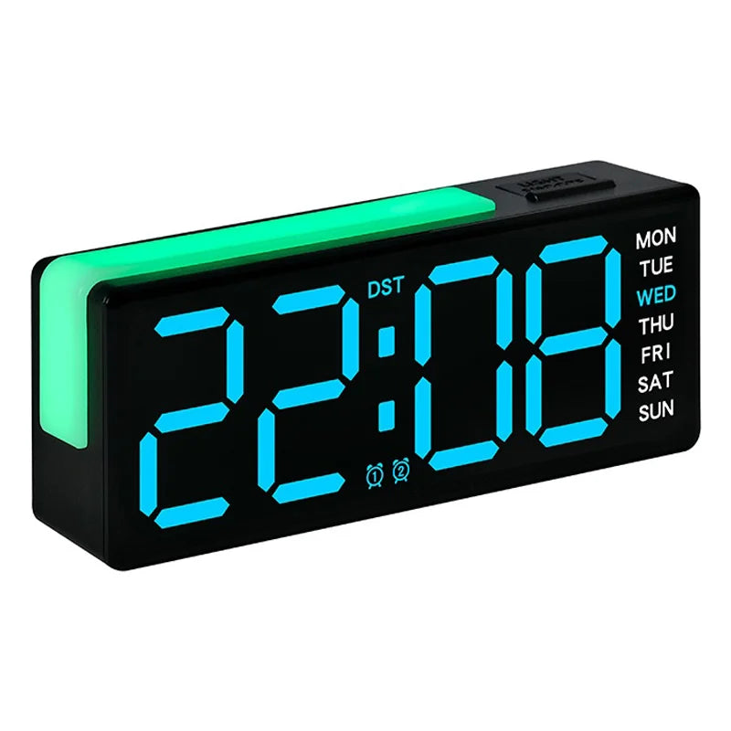 LED Digital Clock Large Display Alarm Clock with Atmosphere Light Desk Clock for Bedroom Office - 5525 Black Shell Blue Light - 1