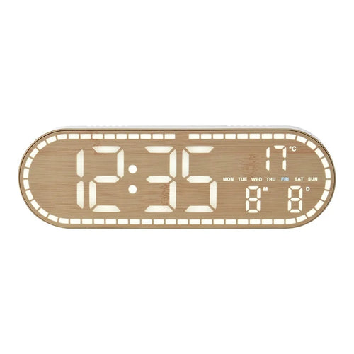 GH8053 Wooden LED Digital Clock Multifunctional Table Wall Mount Alarm Clock with Temperature Display - Wood Grain Imitation/Yellow - 1