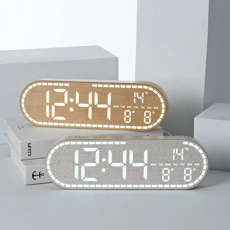 GH8053 Wooden LED Digital Clock Multifunctional Table Wall Mount Alarm Clock with Temperature Display - Wood Grain Imitation/Yellow - 4