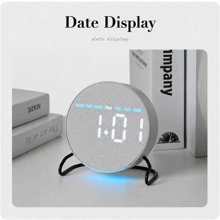 LED Digital Desk Clock Metal Stand Ambient Light Countdown Timer Temperature Bedside Alarm Clock - 2815 Round Shape  /  Yellow - 3