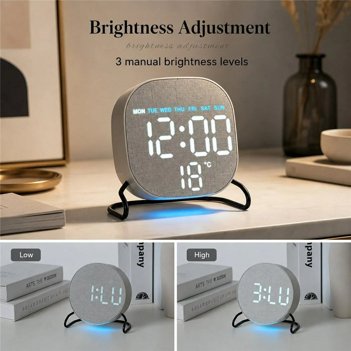 LED Digital Desk Clock Metal Stand Ambient Light Countdown Timer Temperature Bedside Alarm Clock - 2815 Round Shape  /  Yellow - 5