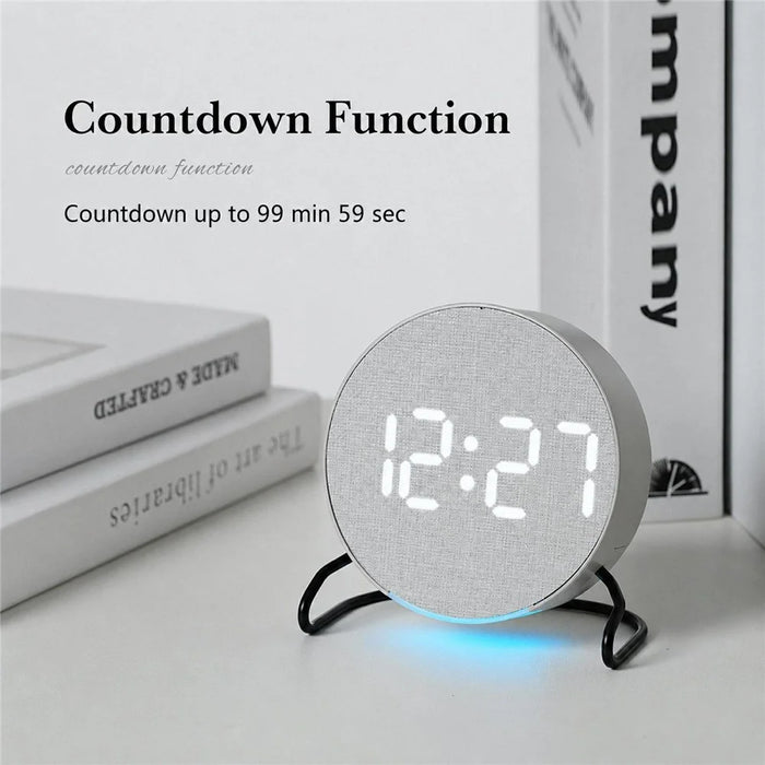 LED Digital Desk Clock Metal Stand Ambient Light Countdown Timer Temperature Bedside Alarm Clock - 2815 Round Shape  /  Yellow - 6