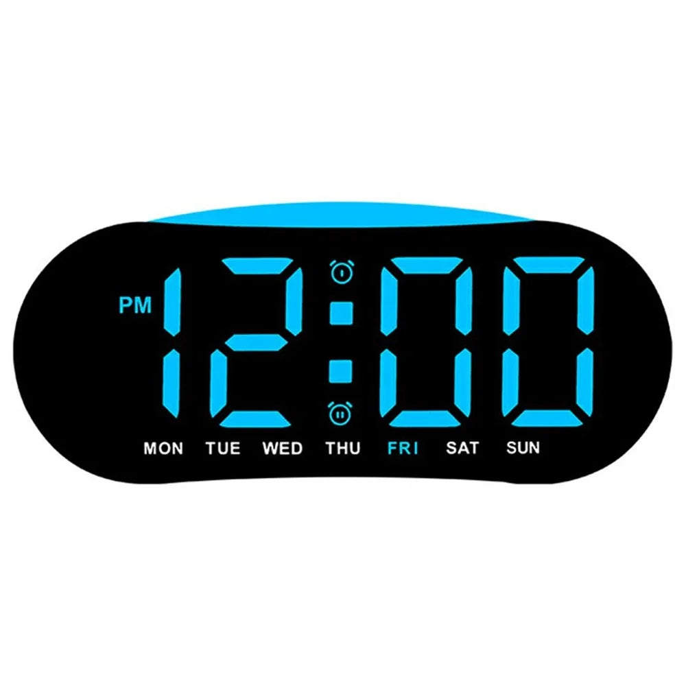 LED Digital Clock Curved Screen Time Date Large Display Adjustable Brightness Wall Desk Clock - GH9031 Black Shell  /  Blue Light - 1