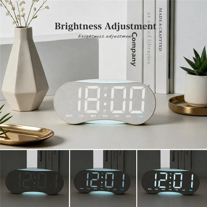 LED Digital Clock Curved Screen Time Date Large Display Adjustable Brightness Wall Desk Clock - GH9031 Black Shell  /  Blue Light - 5