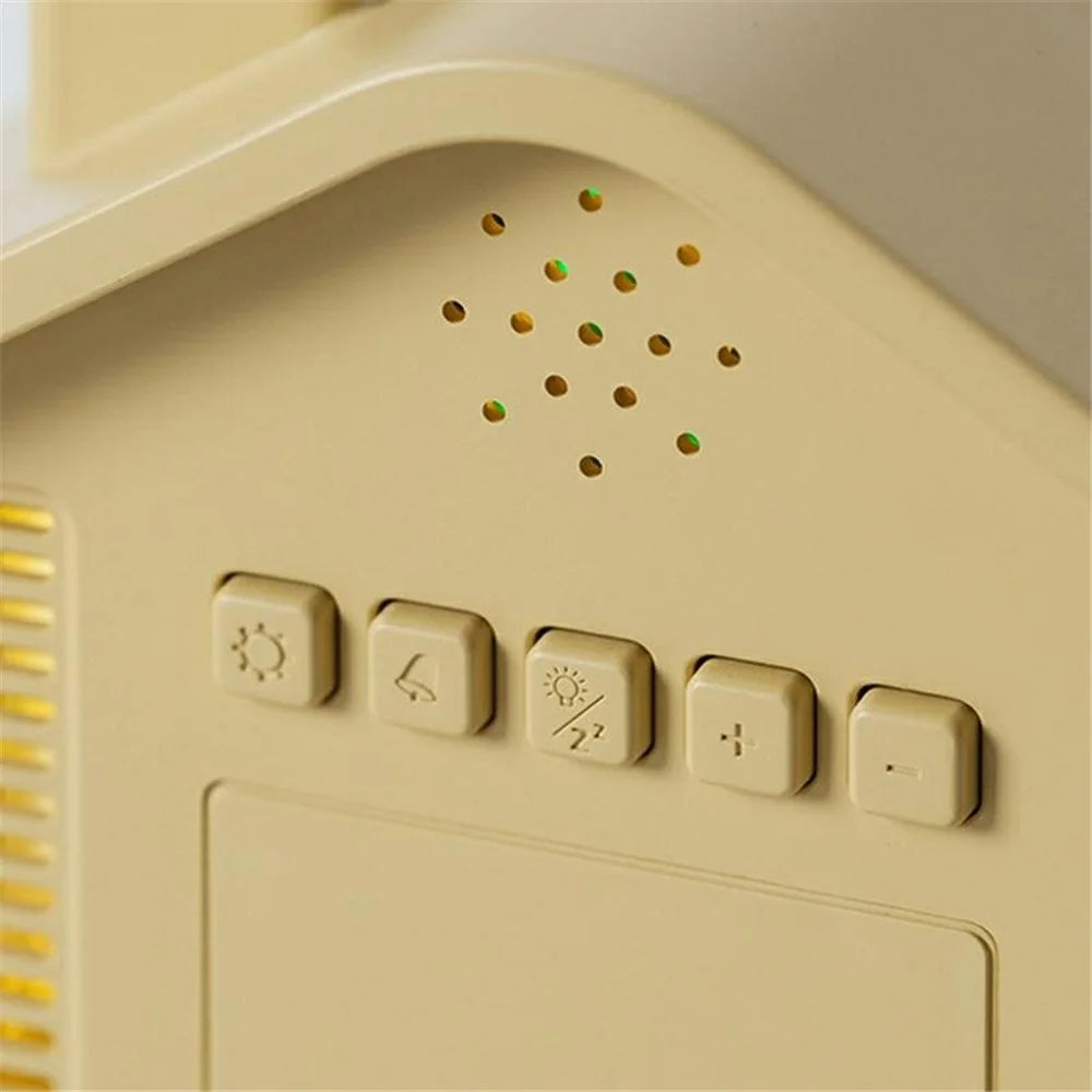 House Shaped Digital Alarm Clock LED Night Light Dual Alarm 4-Level Brightness Bedside Table Clock - GH8063  /  Yellow - 5