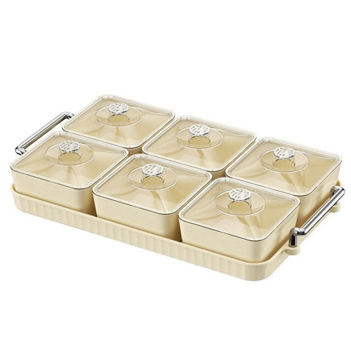 6-Compartment PET Snack Tray with Lid Dustproof Food Storage Box Fruit Candy Container (BPA Free, No FDA) - Creamy White - 1