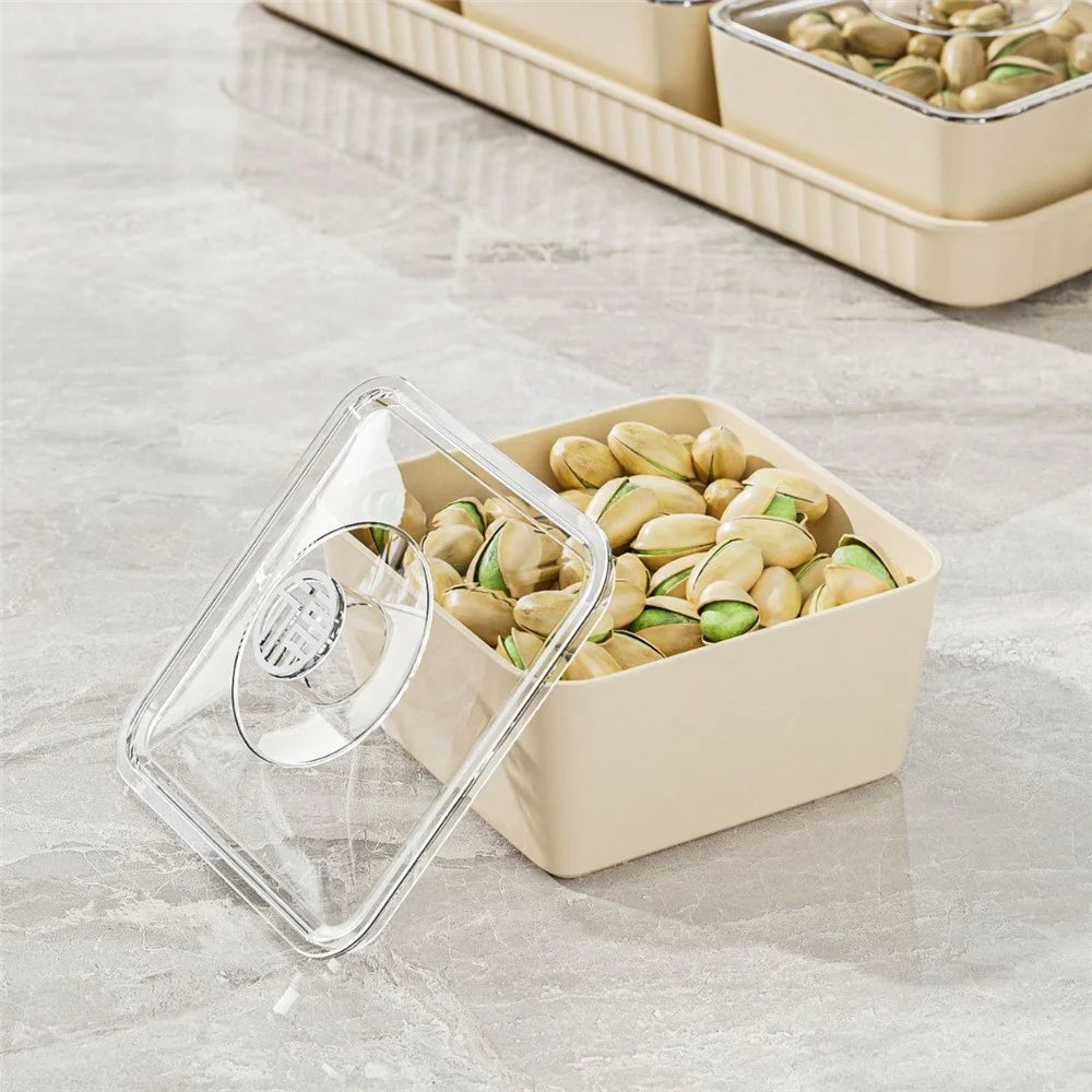6-Compartment PET Snack Tray with Lid Dustproof Food Storage Box Fruit Candy Container (BPA Free, No FDA) - Creamy White - 3