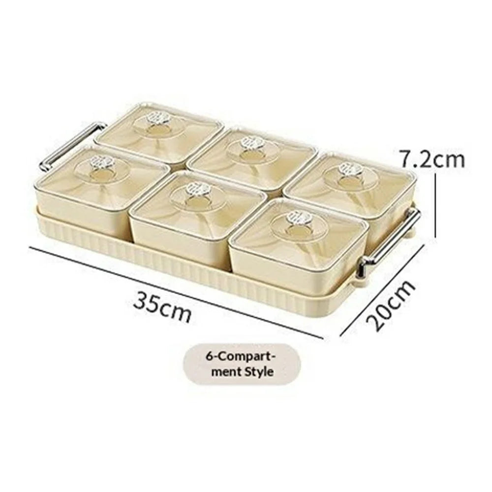 6-Compartment PET Snack Tray with Lid Dustproof Food Storage Box Fruit Candy Container (BPA Free, No FDA) - Creamy White - 5