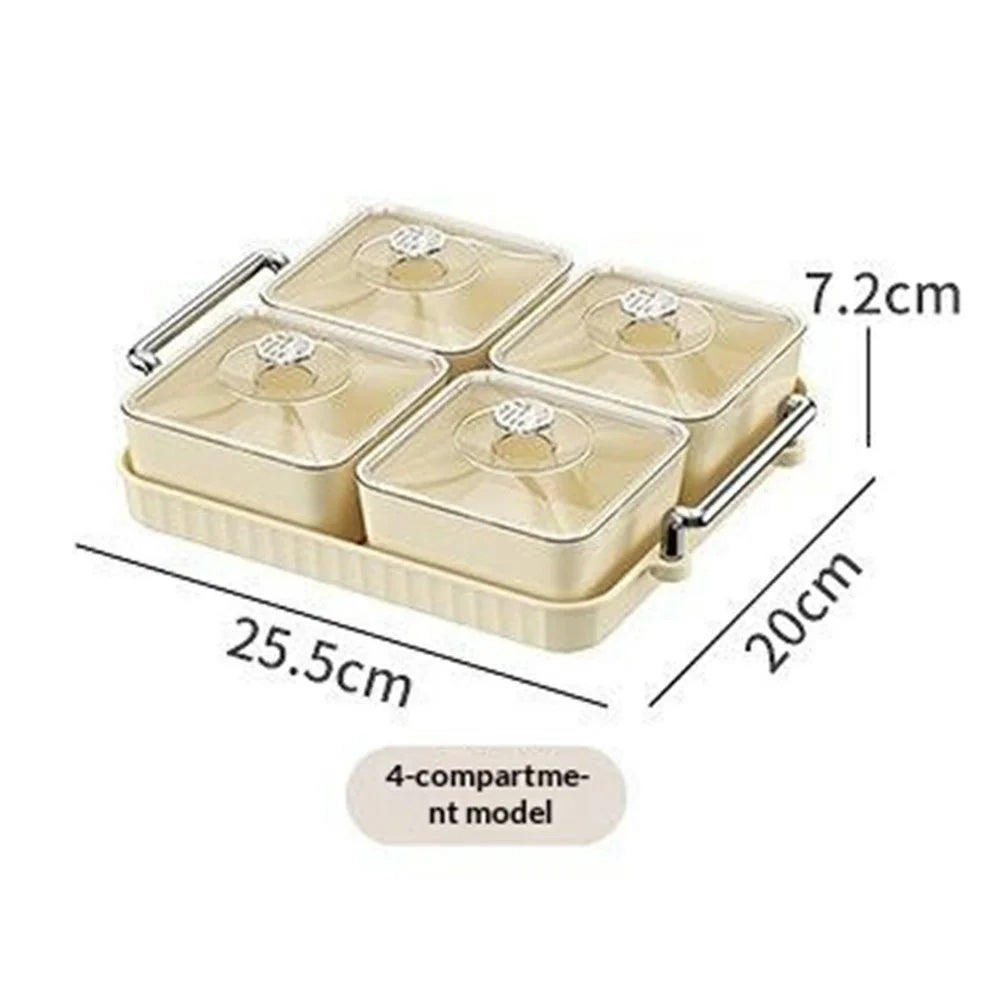 4-Compartment PET Snack Tray with Lid Dustproof Food Storage Box Fruit Candy Container (BPA Free, No FDA) - Creamy White - 5