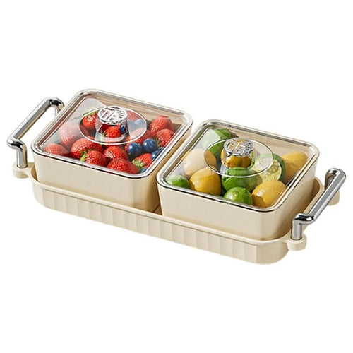 2-Compartment PET Snack Tray with Lid Dustproof Food Storage Box Fruit Candy Container (BPA Free, No FDA) - Creamy White - 1