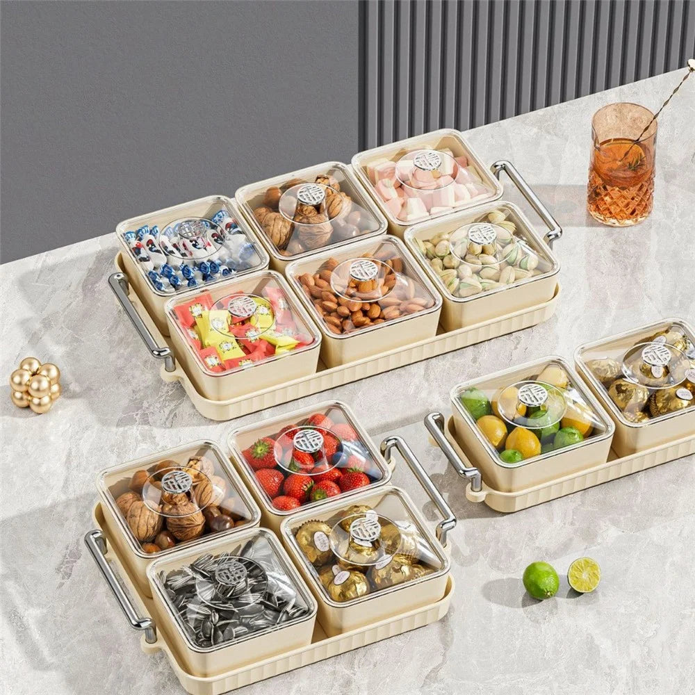 2-Compartment PET Snack Tray with Lid Dustproof Food Storage Box Fruit Candy Container (BPA Free, No FDA) - Creamy White - 4