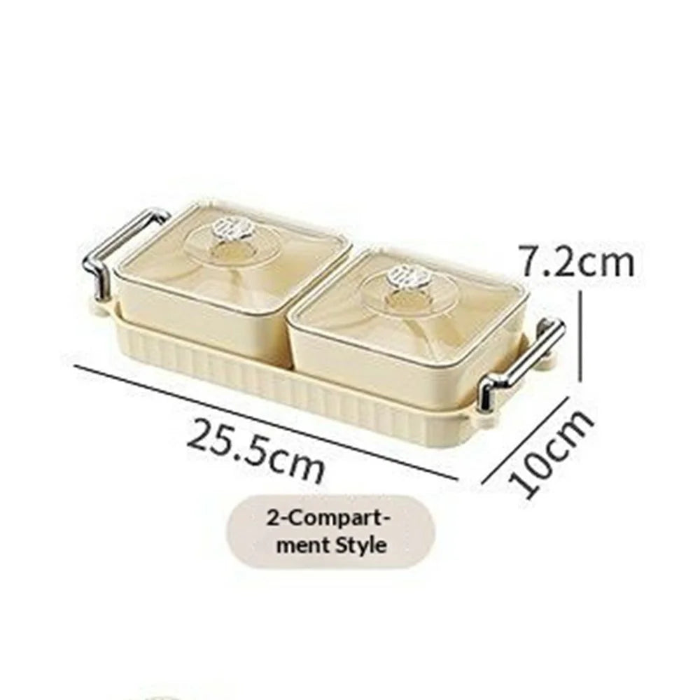 2-Compartment PET Snack Tray with Lid Dustproof Food Storage Box Fruit Candy Container (BPA Free, No FDA) - Creamy White - 5