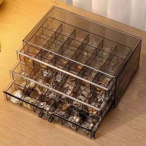 72 Grids 3-Layer Jewelry Organizer Box Plastic Storage Drawer for Rings Earrings Beads - Grey - 1