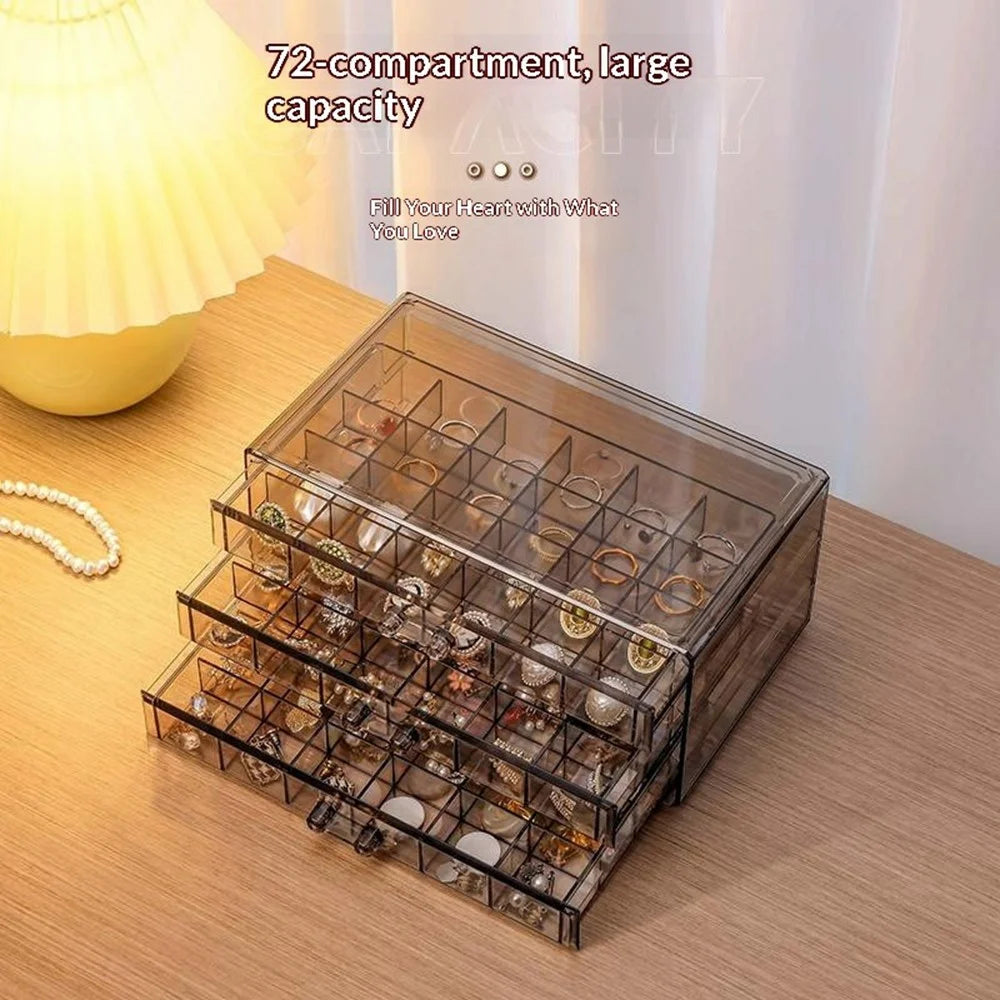 72 Grids 3-Layer Jewelry Organizer Box Plastic Storage Drawer for Rings Earrings Beads - Grey - 2