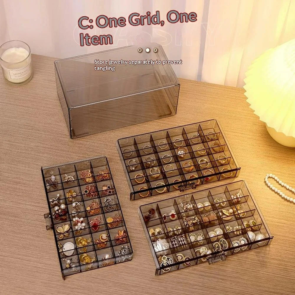 72 Grids 3-Layer Jewelry Organizer Box Plastic Storage Drawer for Rings Earrings Beads - Grey - 3