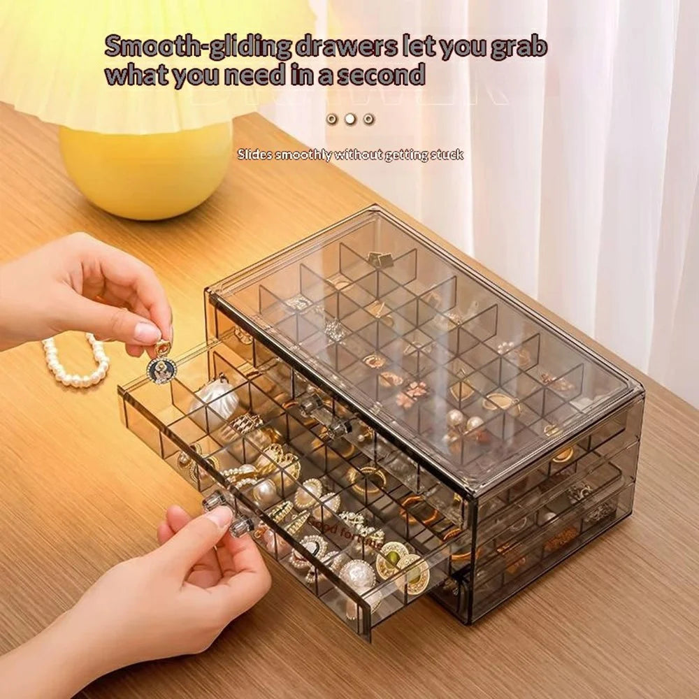 72 Grids 3-Layer Jewelry Organizer Box Plastic Storage Drawer for Rings Earrings Beads - Grey - 4