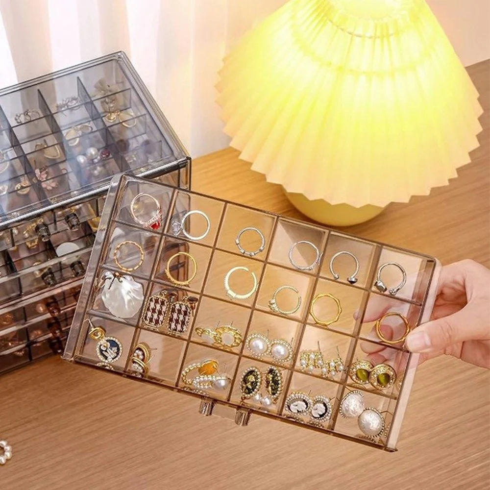 72 Grids 3-Layer Jewelry Organizer Box Plastic Storage Drawer for Rings Earrings Beads - Grey - 5
