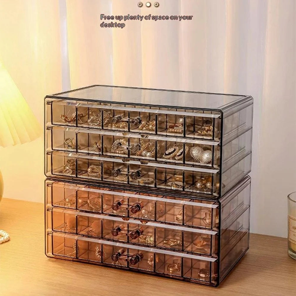 72 Grids 3-Layer Jewelry Organizer Box Plastic Storage Drawer for Rings Earrings Beads - Grey - 7