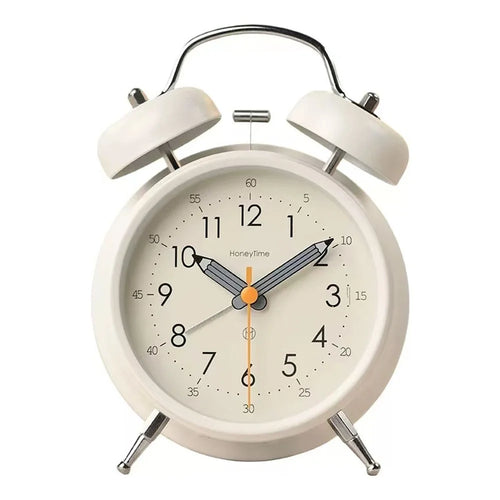 Metal Alarm Clock 110dB Loud Bell Silent Movement Night Light for Students Bedroom Office (without Battery) - Cream White - 1