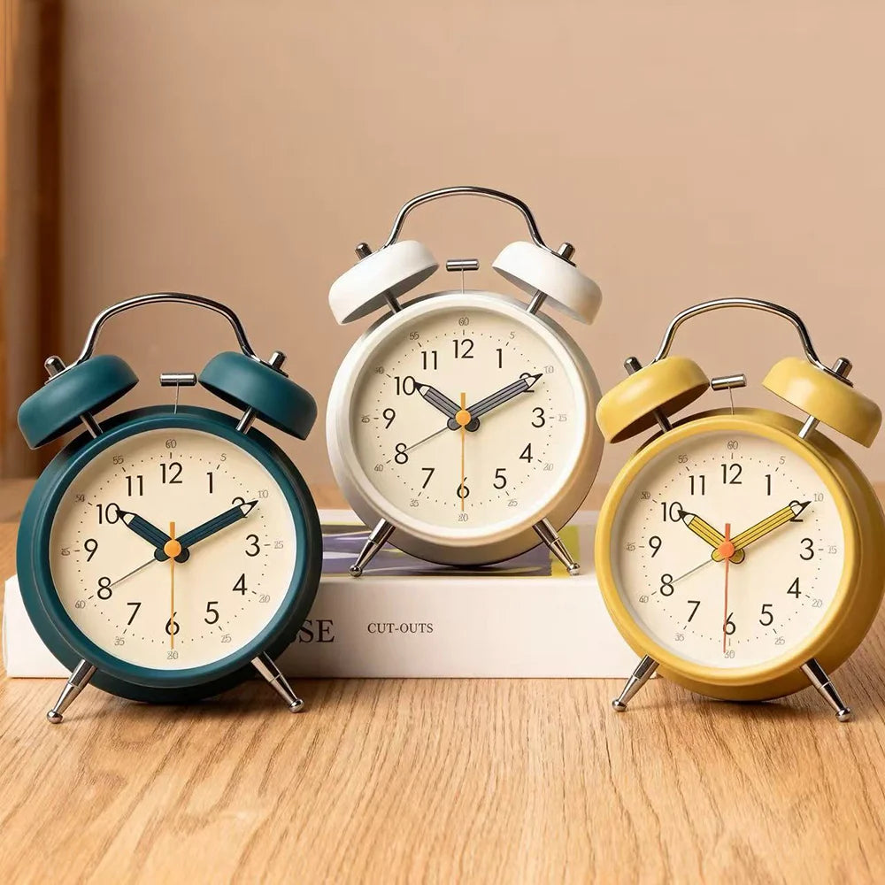 Metal Alarm Clock 110dB Loud Bell Silent Movement Night Light for Students Bedroom Office (without Battery) - Cream White - 6
