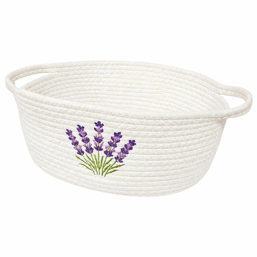 30 x 20 x 13cm Lavender Embroidery Cotton Rope Storage Basket Handwoven Desktop Organizer - White - 1