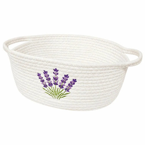 30 x 20 x 13cm Lavender Embroidery Cotton Rope Storage Basket Handwoven Desktop Organizer - White - 1