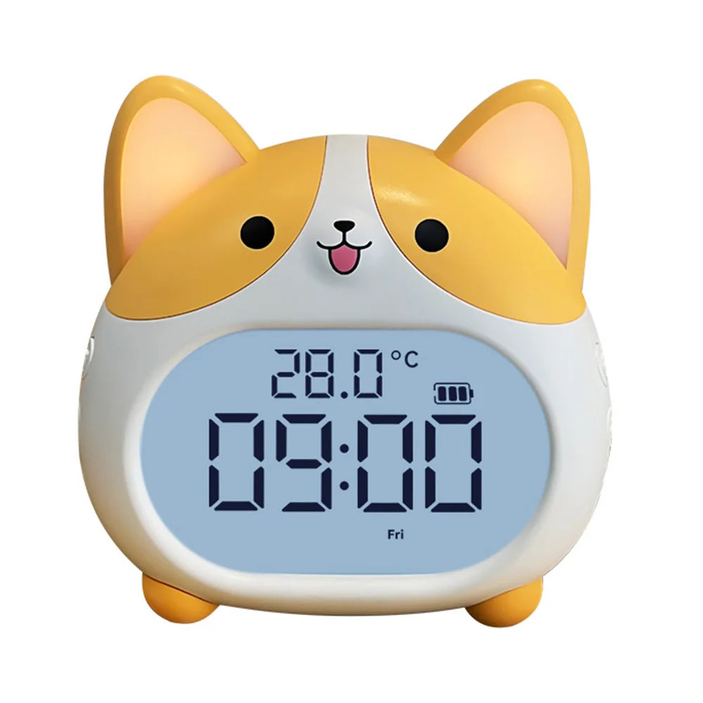 Corgi Dog Alarm Clock LED Display Night Light 1200mAh Rechargeable Silent Clock for Students - Yellow - 1